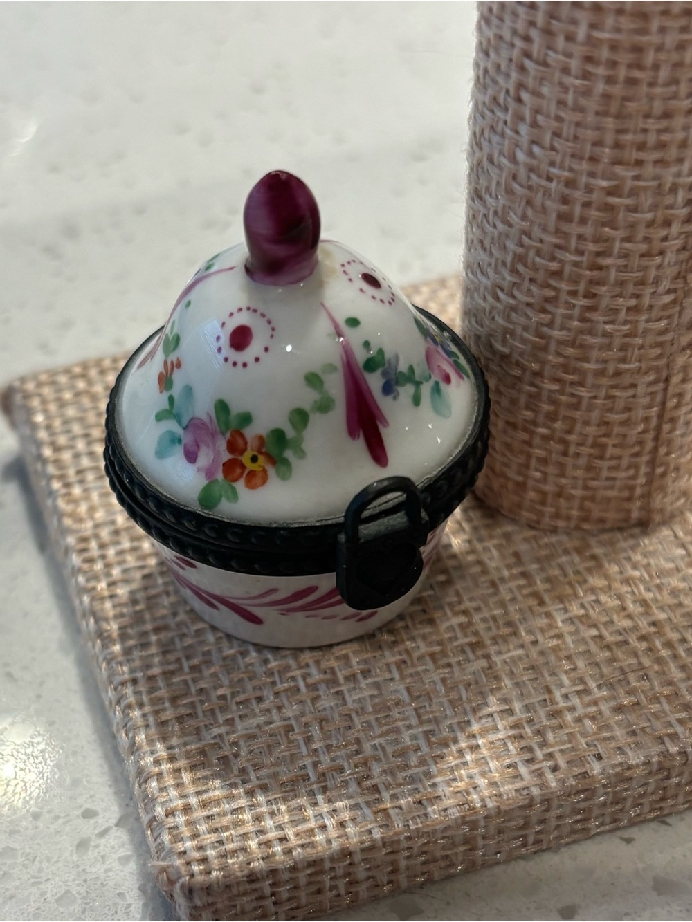 Hand-Painted Floral Porcelain Trinket Box - White and Pink